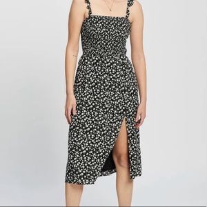 Abercrombie Black Floral Smocked Midi Dress